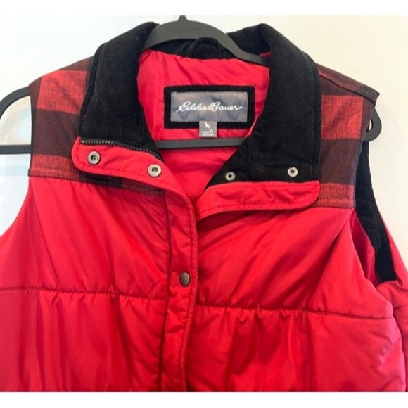 Eddie Bauer Buffalo Plaid Check Puffer Vest Women's Tall Large Outdoors Hiking - Picture 2 of 15